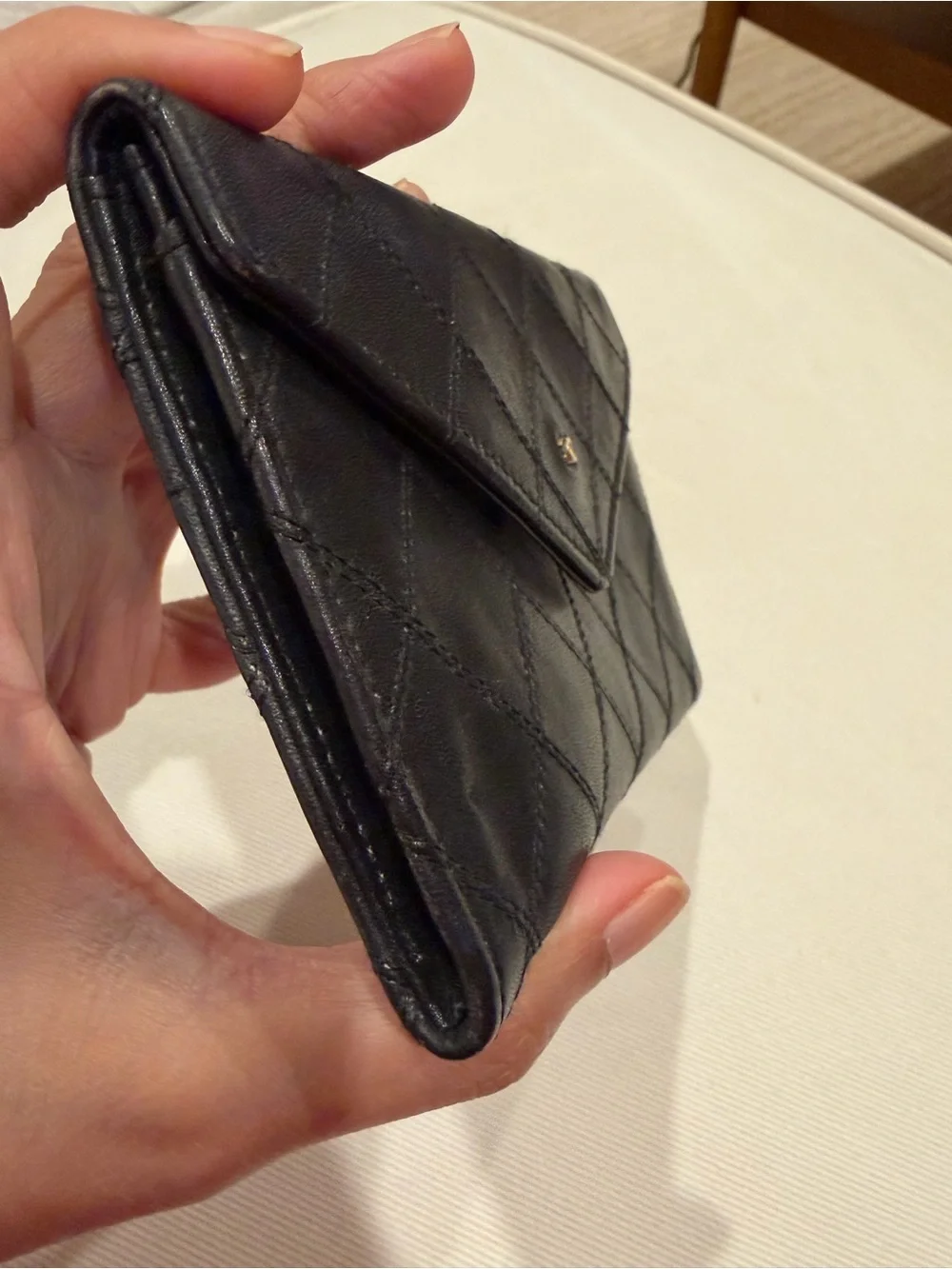 Chanel CC Black Leather Quilted Flap Envelope Wallet Clutch